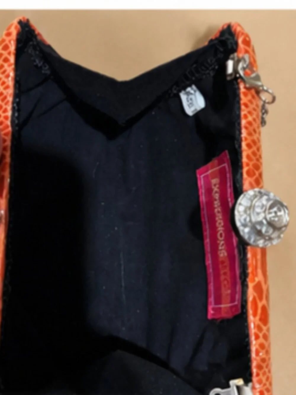 Expressions NYC Orange Snakeskin Print Hard Case Clutch Rhinestone Evening Bag